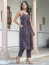 Navy Blue Pure Cotton Ethnic Motifs Printed A-line Kurta Pant Set